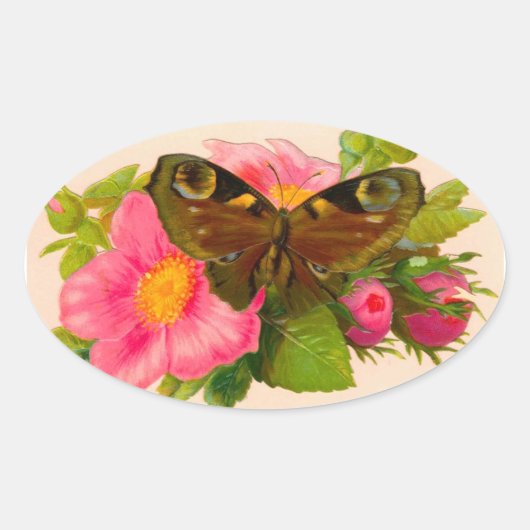  Bloem en Moth Ovale Sticker (Voorkant)