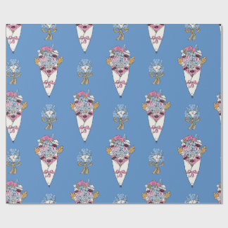 Bloem- en parfumboeketbundel op blauw cadeaupapier