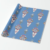 Bloem- en parfumboeketbundel op blauw cadeaupapier (Uitgerold)