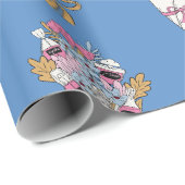 Bloem- en parfumboeketbundel op blauw cadeaupapier (Rol Hoek)