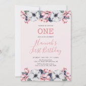 Bloem en roze | Eerste bevliegingsfeest voor meisj Kaart (Voorkant)