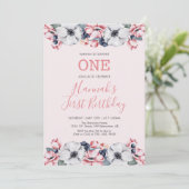 Bloem en roze | Eerste bevliegingsfeest voor meisj Kaart (Staand voorkant)