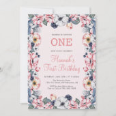 Bloem en roze | Eerste eerste meisjesfeest Kaart (Voorkant)