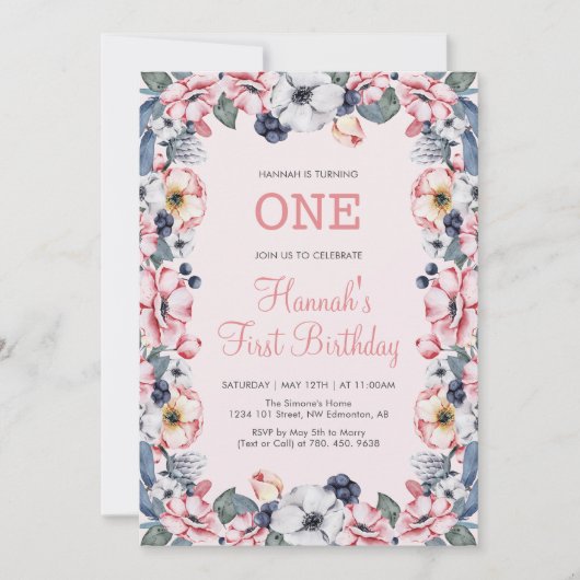 Bloem en roze | Eerste eerste meisjesfeest Kaart (Voorkant)