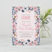 Bloem en roze | Eerste eerste meisjesfeest Kaart (Staand voorkant)