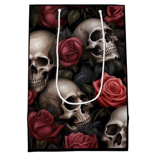 Bloem en schedels Medium Gift Bag Cadeauzakje (Achterkant)