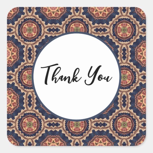 Bloem en Sterrenvormen Patroon - Dank u Vierkante Sticker (Voorkant)