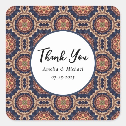 Bloem en Sterrenvormen Patroon - Huwelijk Vierkante Sticker (Voorkant)