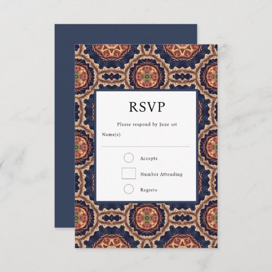 Bloem- en stervormen decoratief ontwerp bruiloft RSVP kaartje (Voorkant / Achterkant)