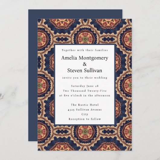 Bloem- en stervormen decoratief ontwerp trouwen kaart (Voorkant / Achterkant)