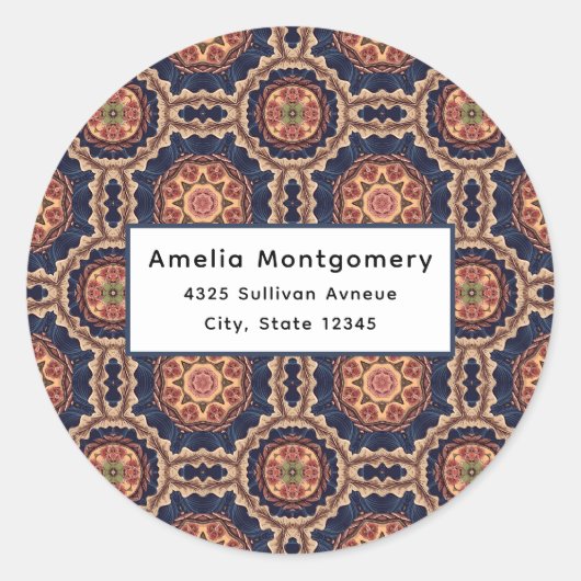 Bloem- en stervormen Patroon - Adres Ronde Sticker (Voorkant)