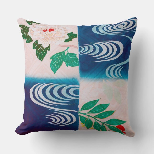 Bloem en stromend water, Japans ontwerp Kussen (Voorkant)