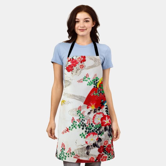 Bloem en stromend water, Japans ontwerp Schort (Gedragen)