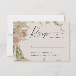 Bloem- en varen-huwelijksinzet. Warm ivoorkleurig RSVP Kaartje