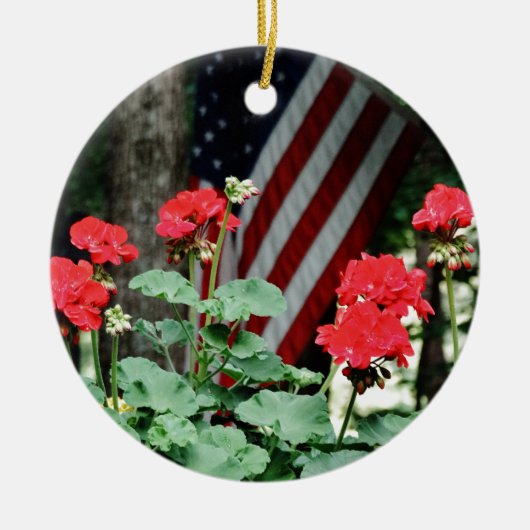 Bloem en vlag Rood wit en blauw Keramisch Ornament (Voorkant)