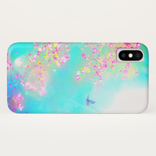 Bloem en vlinder bloemenveer blauw roze Case-Mate iPhone case (Achterkant (horizontaal))