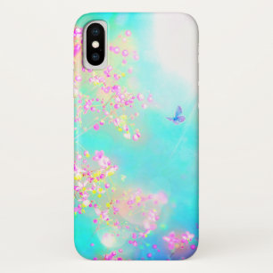 Bloem en vlinder bloemenveer blauw roze Case-Mate iPhone case