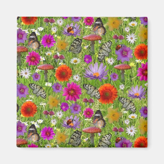 Bloem en Vlinder Collage Patroon Magneet (Voorkant)