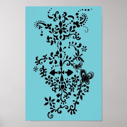 Bloem en Vlinder Dandy Doodle Poster (Voorkant)