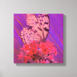 Bloem en vlinder in roze en Paarse Canvas Afdruk