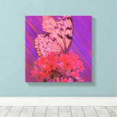 Bloem en vlinder in roze en Paarse Canvas Afdruk (Insitu (Houten vloer))