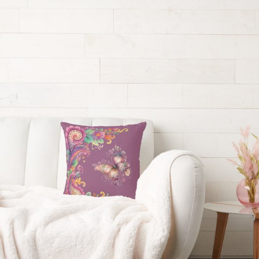 Bloem- en vlinder Paisley Kussen (Bank)