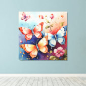 Bloem- en vlinderkunstprint chic canvas afdruk (Insitu (Houten vloer))