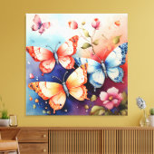 Bloem- en vlinderkunstprint chic canvas afdruk (Insitu (Woonkamer))