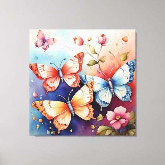 Bloem- en vlinderkunstprint chic canvas afdruk (Voorkant)