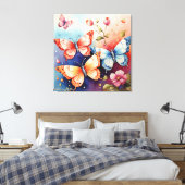 Bloem- en vlinderkunstprint chic canvas afdruk (Insitu (Slaapkamer))