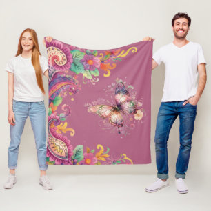 Bloem- en vlinderpaisley fleece deken