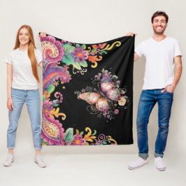 Bloem- en vlinderpaisley fleece deken