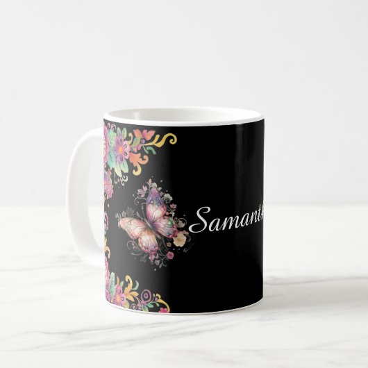 Bloem- en vlinderpaisley koffiemok (Voorkant links)