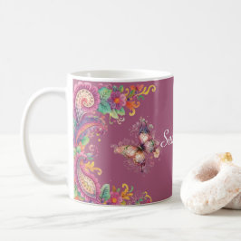 Bloem- en vlinderpaisley koffiemok