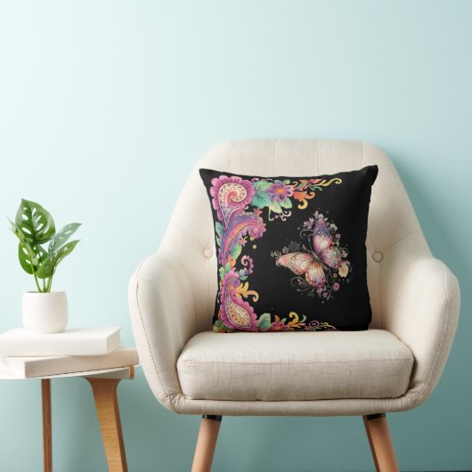 Bloem- en vlinderpaisley kussen (Stoel)