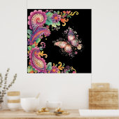 Bloem- en vlinderpaisley poster (Keuken)