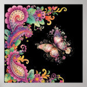 Bloem- en vlinderpaisley poster (Voorkant)