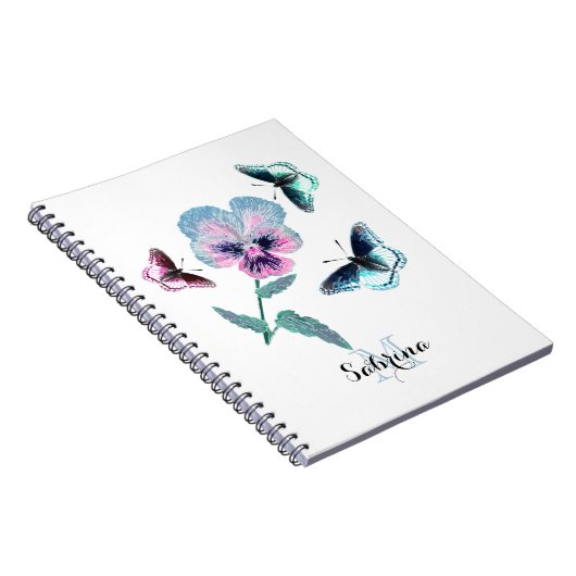 Bloem en vlinders.Gepersonaliseerd Notitieboek (Rechterzijde)