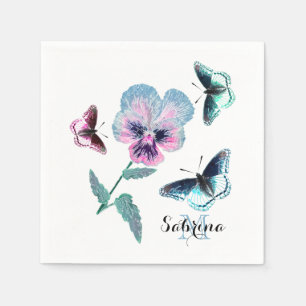 Bloem en vlinders.Gepersonaliseerd Servet