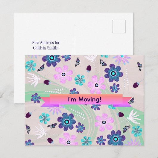 Bloem- en Vlinderwerveling Adreswijziging Briefkaart (Voorkant / Achterkant)