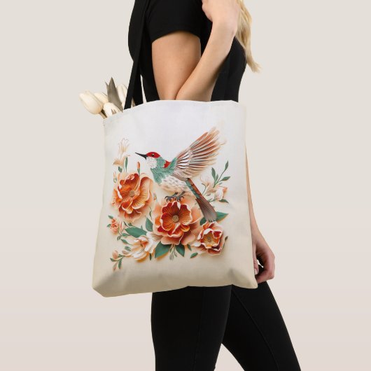 Bloem en Vogel Papier Snijd Craft Design. Tote Bag (Dichtbij)