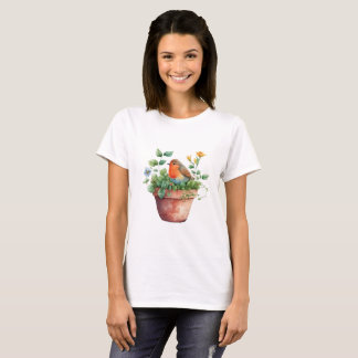 Bloem en vogel t-shirt