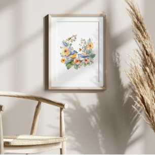 Bloem- en vogel-waterverf poster