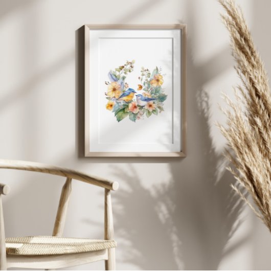 Bloem- en vogel-waterverf poster