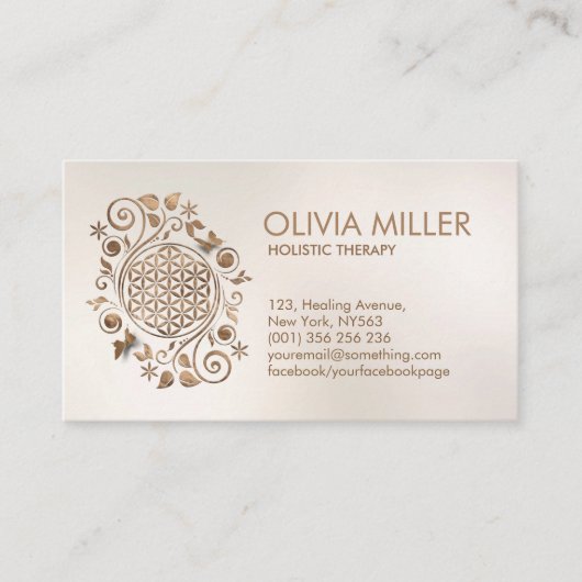 Bloem- en wervelkolom pastaelgoud op parels visitekaartje (Voorkant)