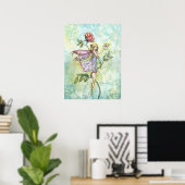 Bloem fee en konijn kunst van Rose's vriend Poster (Thuiskantoor)