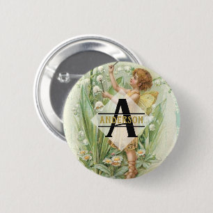 Bloem Fee Sneeuwklokjes Vintage Kunst Monogram Naa Ronde Button 5,7 Cm