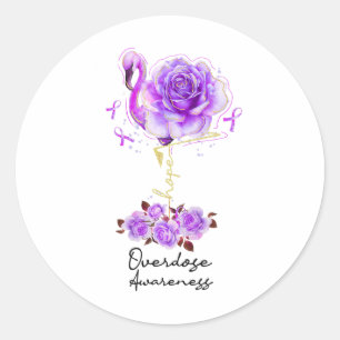Bloem Flamingo Hoop Paarse Lint Overdosis Bewustzi Ronde Sticker