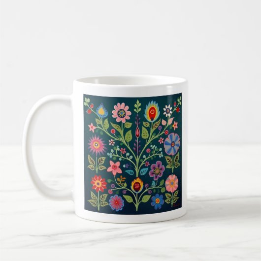Bloem Folk Art Motief Koffiemok (Links)