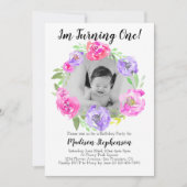 Bloem Foto Meisje Babys 1e Verjaardagsfeest Kaart (Voorkant)